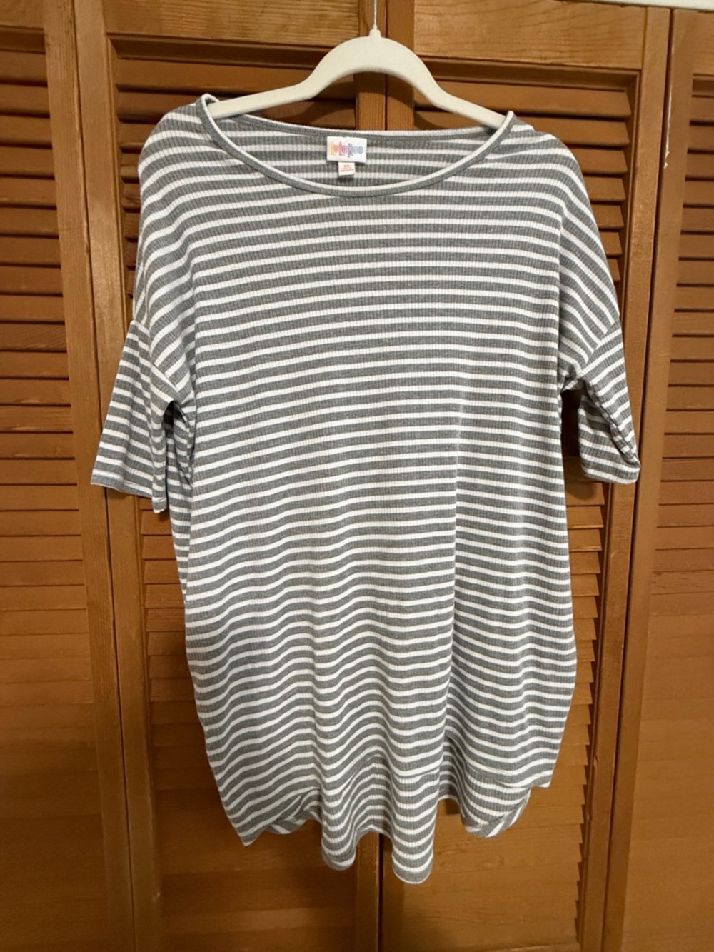 LuLaRoe Gray & White Striped Knit Top Irma